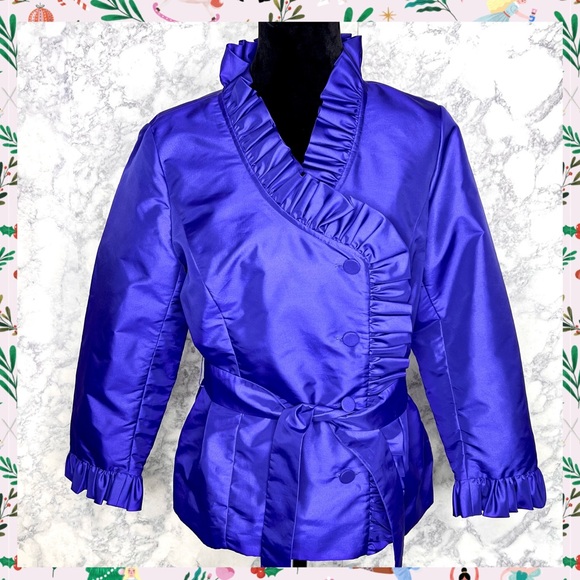 Calvin Klein Jackets & Blazers - CALVIN KLEIN Ruffle Button Up Fully Lined Belted Jacket Women’s Medium